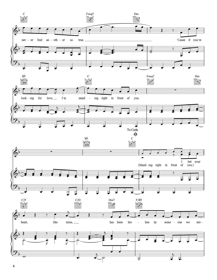 Standing Right In Front Of You Piano, Vocal, Guitar scores gallery preview page 4