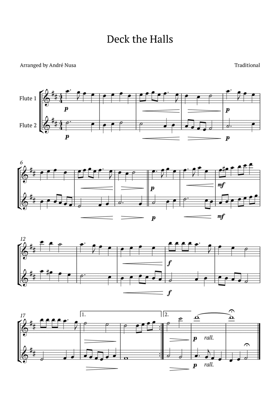 Deck the Halls Flute Duet scores gallery preview page 1