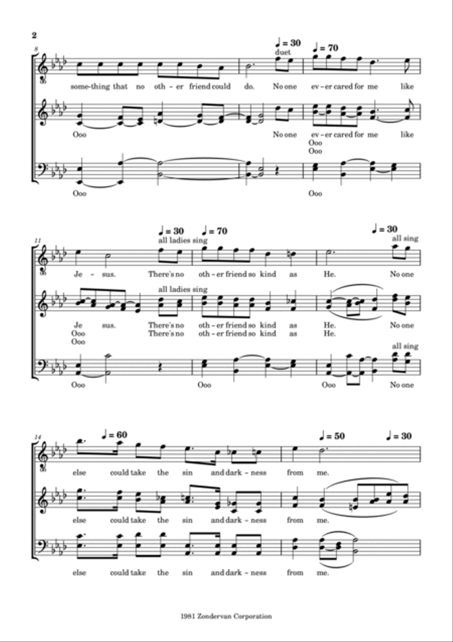 No One Ever Cared For Me Like Jesus A Cappella scores gallery preview page 2