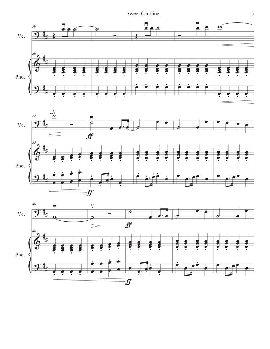 Sweet Caroline Sweet Caroline Cello Solo scores gallery preview page 3