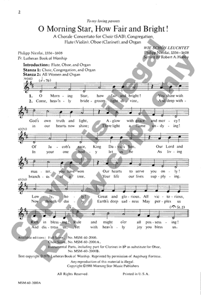 O Morning Star, How Fair and Bright (Choral Score)