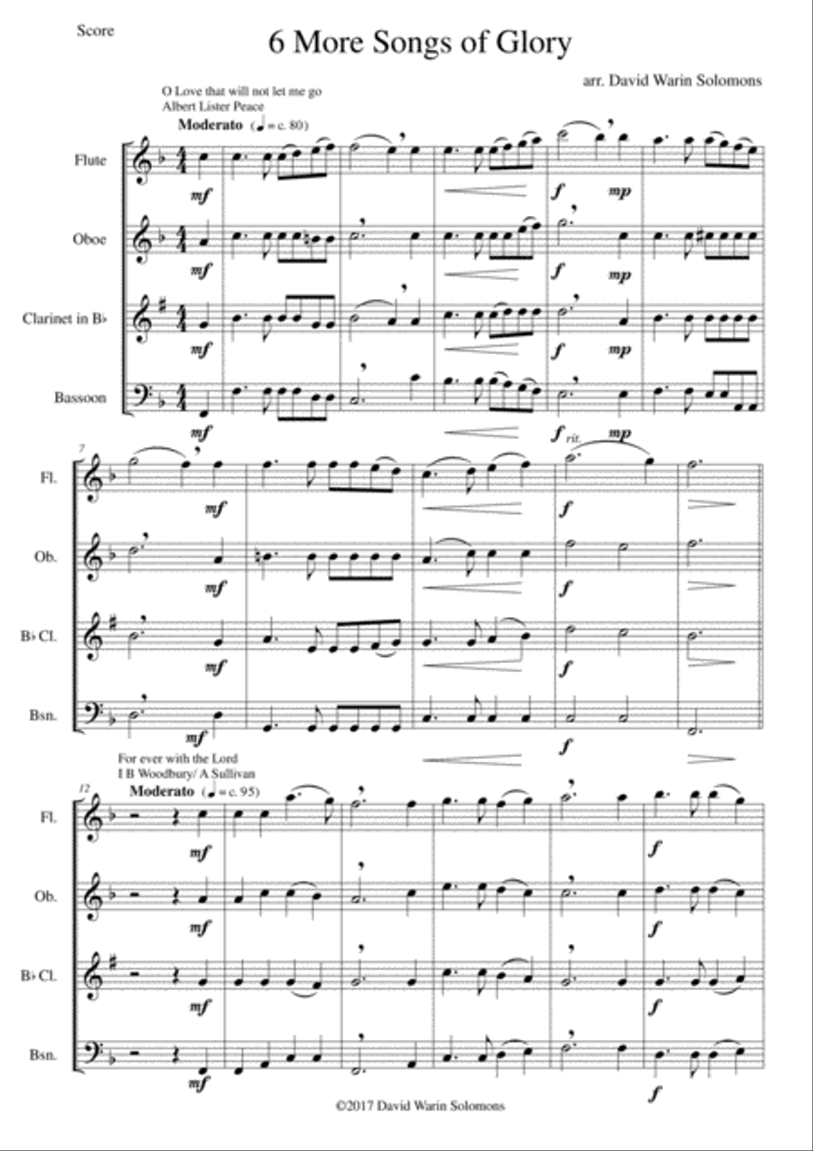 6 more Songs of Glory for wind quartet image number null