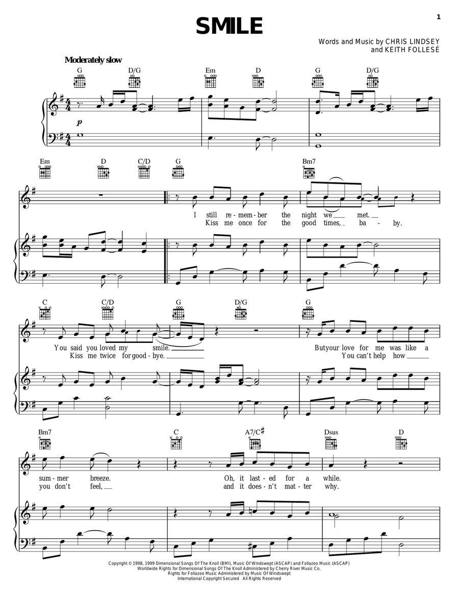 Smile Piano, Vocal, Guitar scores gallery preview page 1
