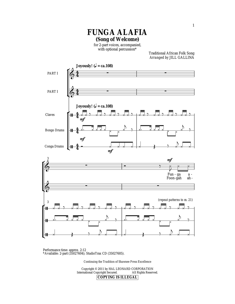 Funga Alafia (arr. Jill Gallina) 2-Part scores gallery preview page 1