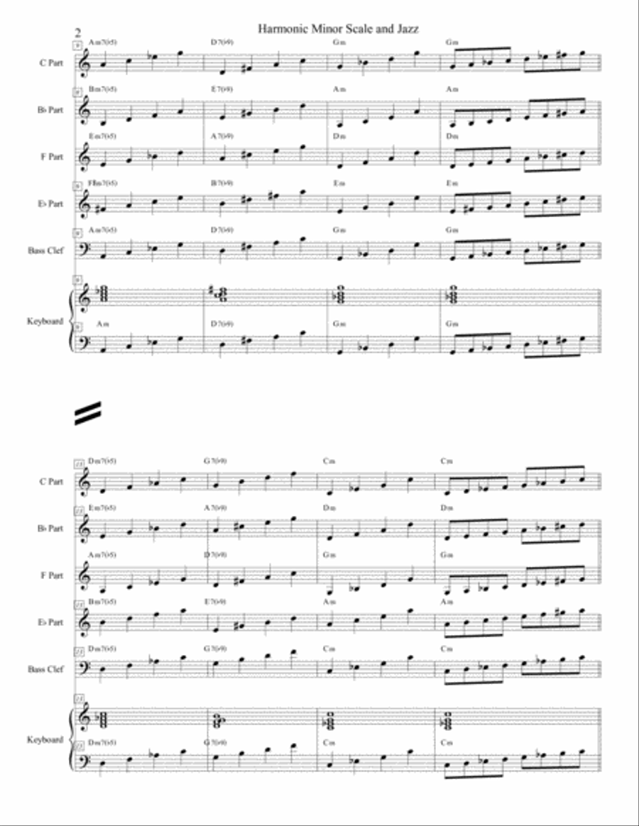 Harmonic Minor Scale and Jazz - Applying jazz theory to the ii-V-i progression in any minor key Jazz Ensemble scores gallery preview page 4