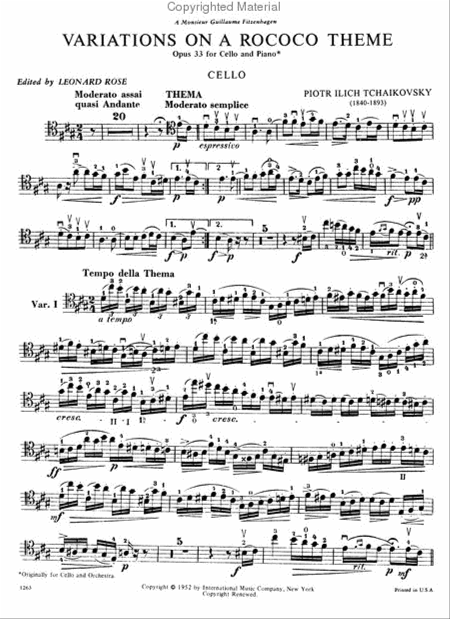 Variations on a Rococo Theme, Op. 33 Piano Accompaniment scores gallery preview page 2