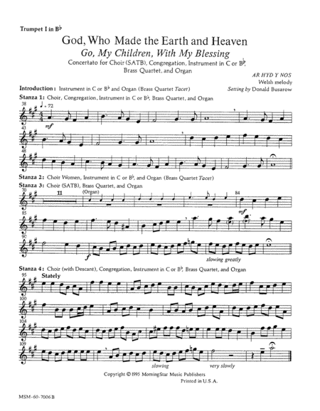Go, My Children, with My Blessing God, Who Made the Earth and Heaven (Downloadable Instrumental Parts)