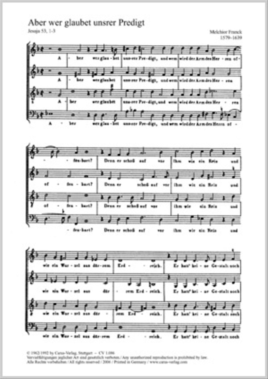 Aber, wer glaubet unsrer Predigt 4-Part scores gallery preview page 1