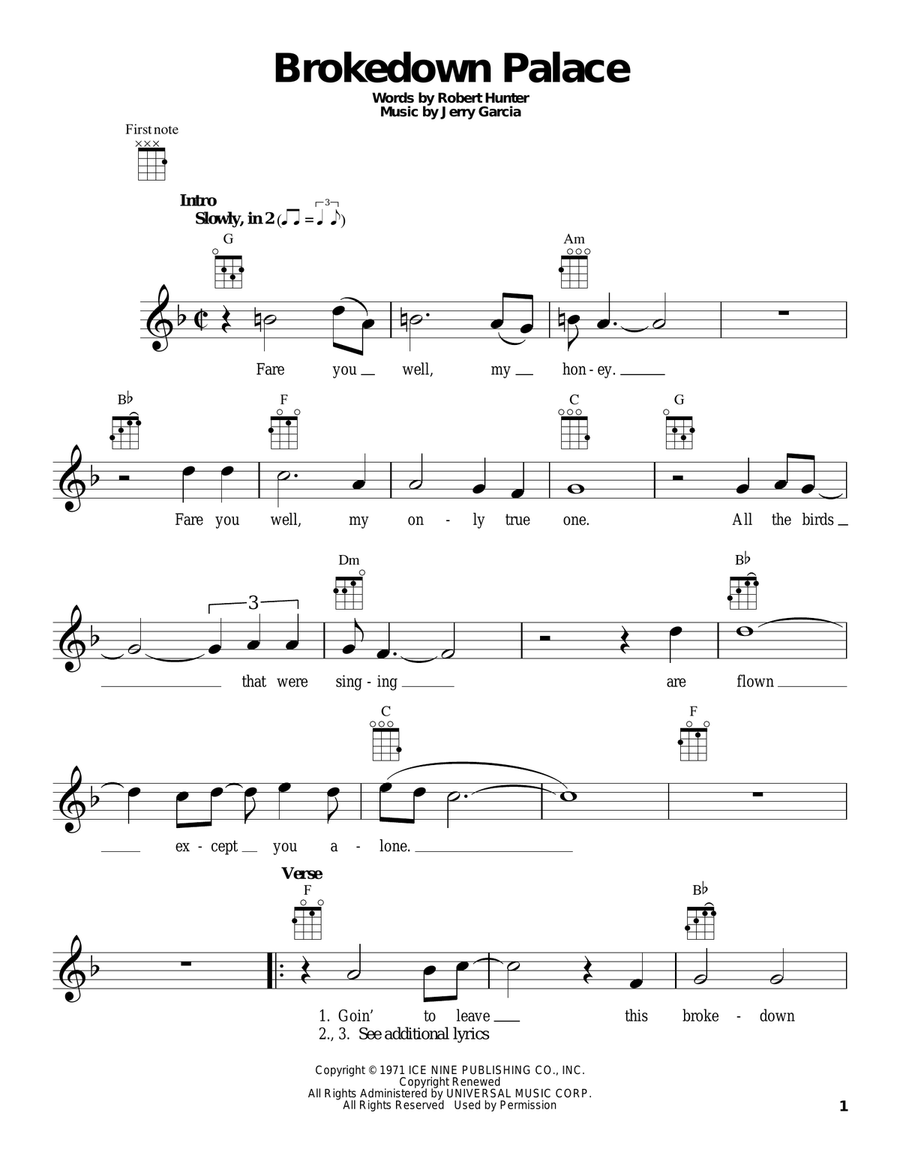Brokedown Palace Ukulele scores gallery preview page 1