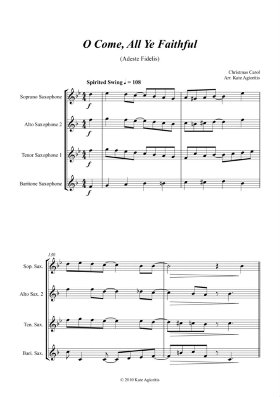 O Come All Ye Faithful - Jazz Carol for Saxophone Quartet Saxophone Quartet scores gallery preview page 3