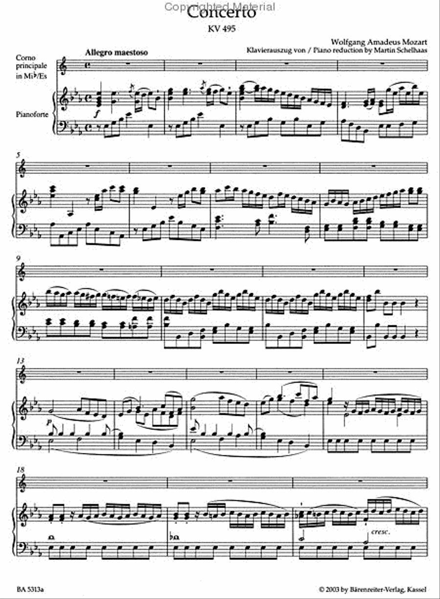 Concerto for Horn and Orchestra, No. 4 E flat major, KV 495 Piano scores gallery preview page 3