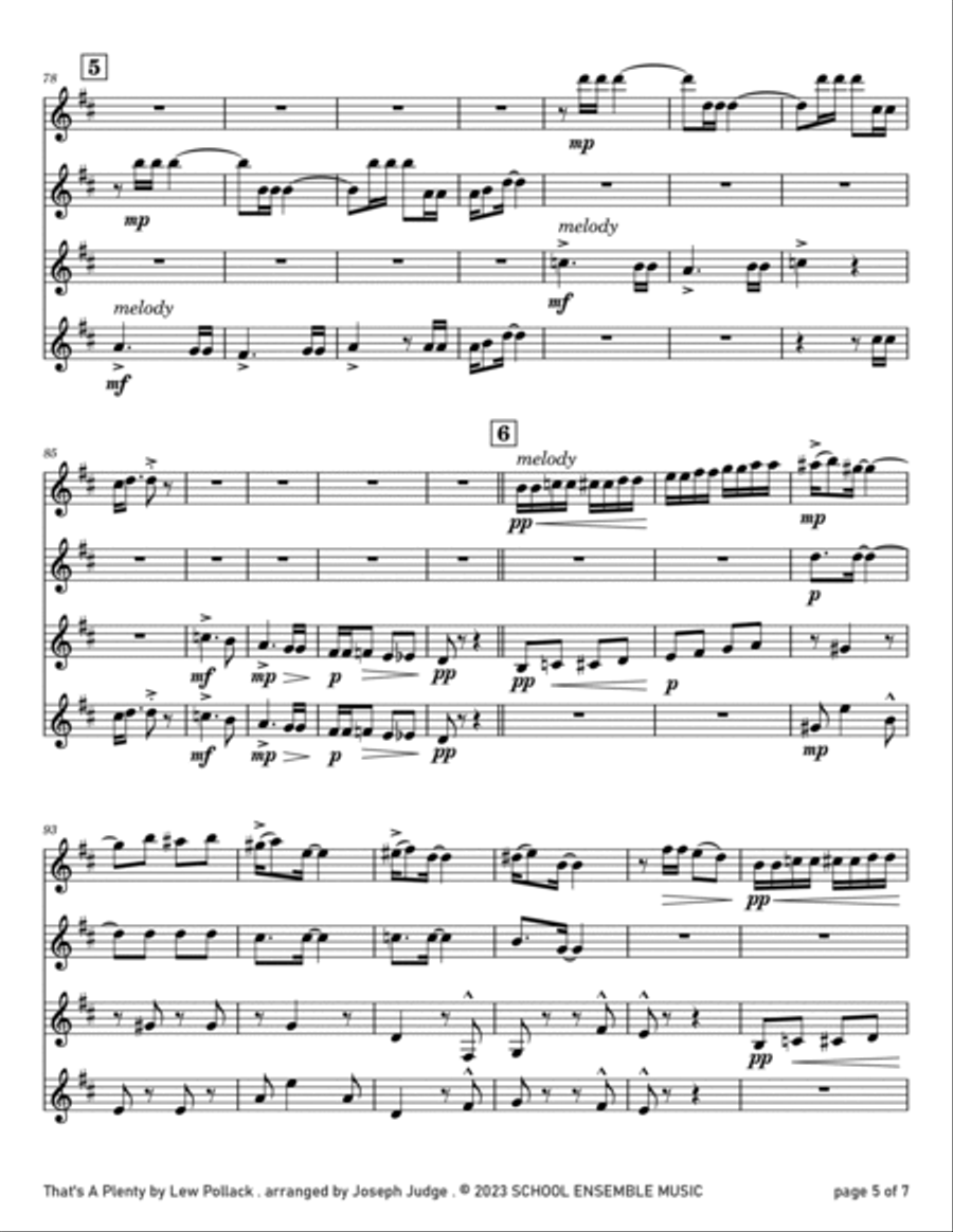 That's A Plenty by Lew Pollack for Clarinet Quartet in Schools Clarinet Quartet scores gallery preview page 5