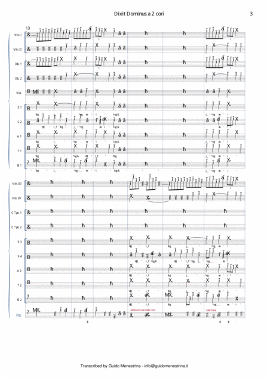 Leonardo Leo - Dixit Dominus a 2 cori, 1741, Secondo movimento 4-Part scores gallery preview page 4