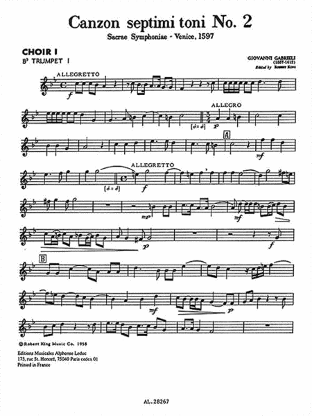 Canzon Septimi Toni No. 2 – Sacrae Symphoniae – Venice, 1597