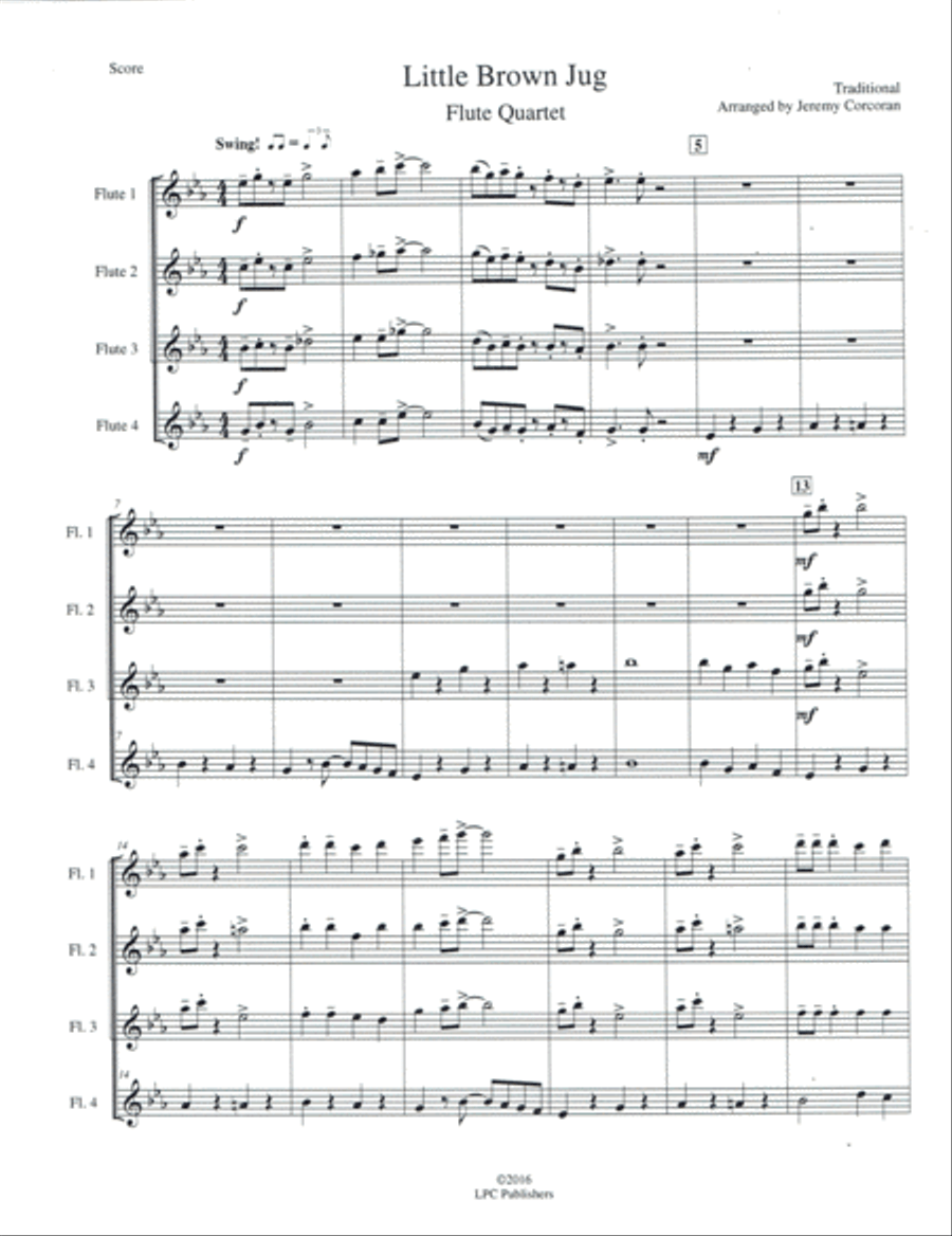 Book cover for Little Brown Jug for Flute Quartet