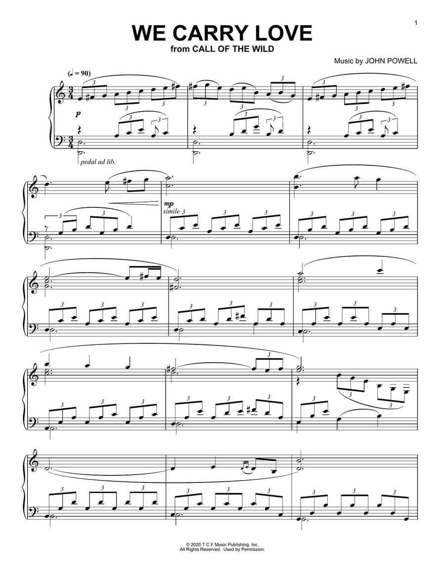 We Carry Love (from The Call Of The Wild) (arr. Batu Sener) Piano Solo scores gallery preview page 1