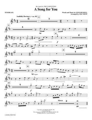 Book cover for A Song For You (arr. Mac Huff) - Tenor Saxophone