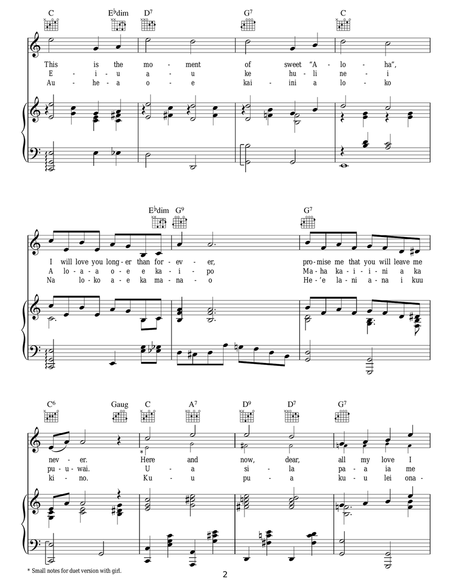 The Hawaiian Wedding Song Piano, Vocal, Guitar scores gallery preview page 2