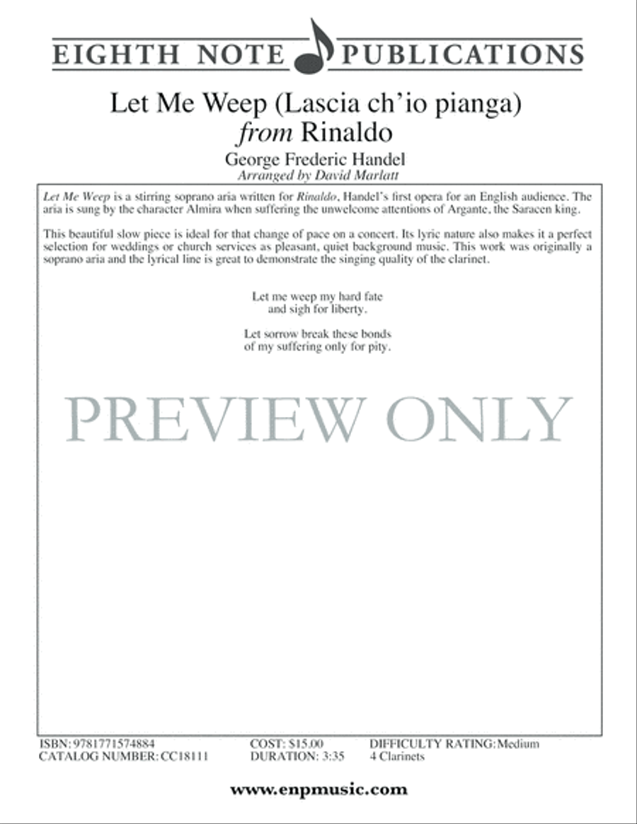 Let Me Weep (Lascia ch'io pianga) from Rinaldo Clarinet Quartet scores gallery preview page 2