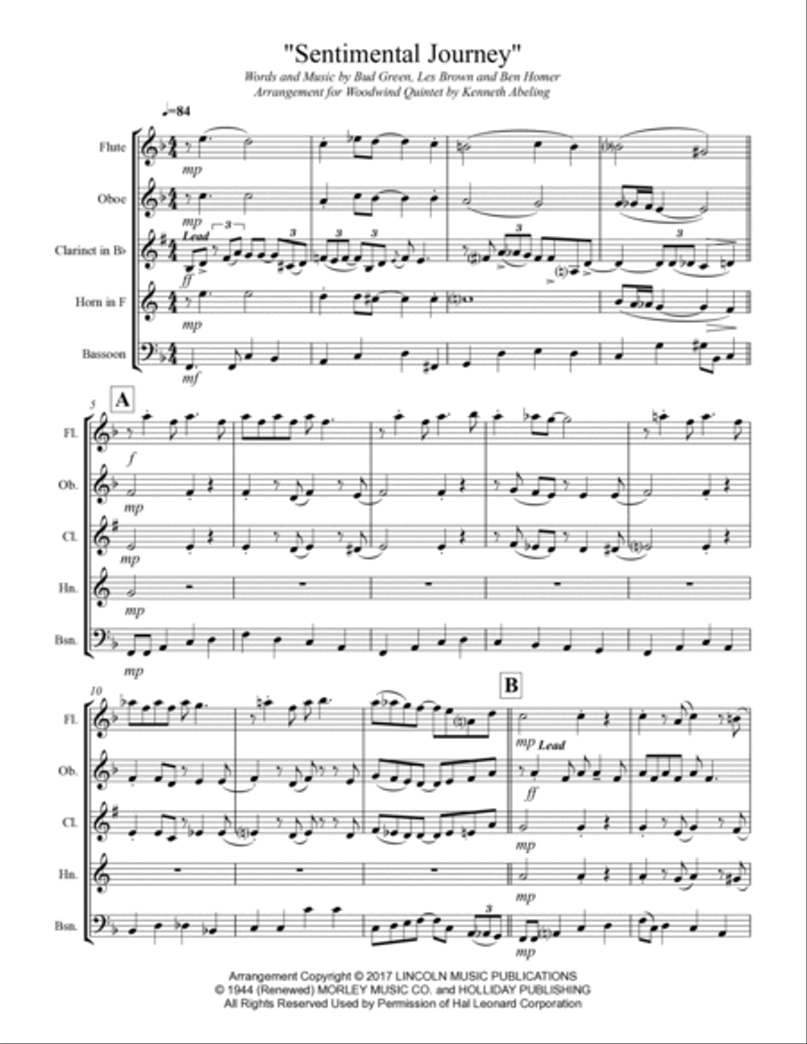 Sentimental Journey Woodwind Quintet scores gallery preview page 2