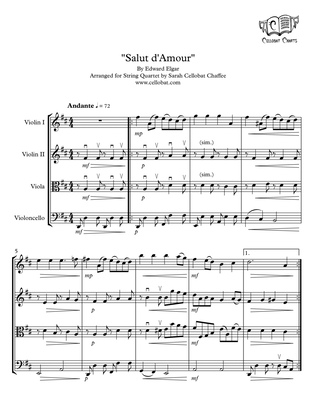 Book cover for Salut d'Amour for String Quartet - Edward Elgar arr. Cellobat