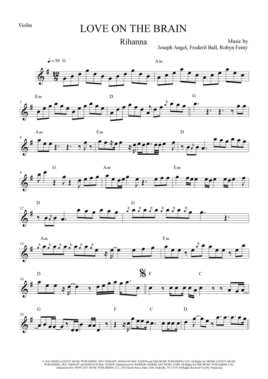 Love On The Brain Love On The Brain Violin Solo scores gallery preview page 1