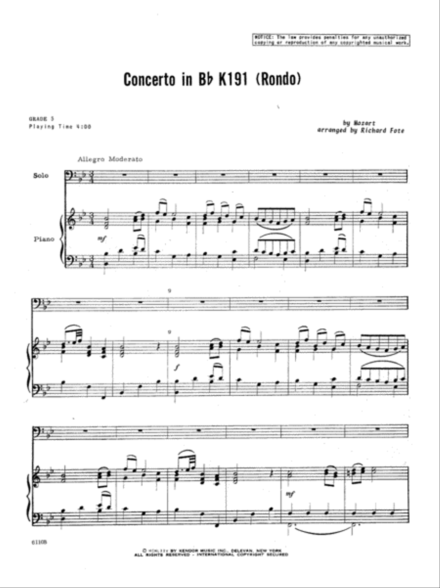Concerto In Bb K191 (Rondo) Baritone Horn scores gallery preview page 2
