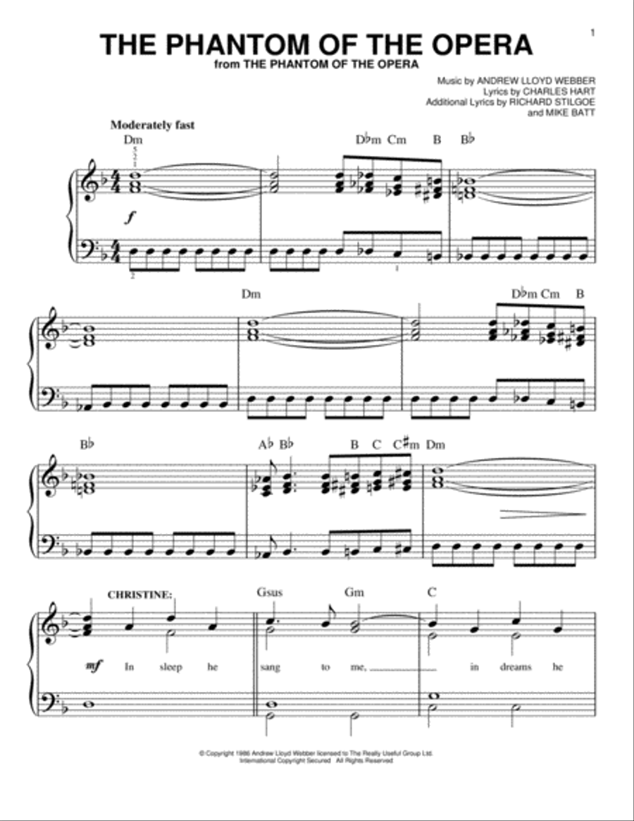 The Phantom Of The Opera Easy Piano scores gallery preview page 1
