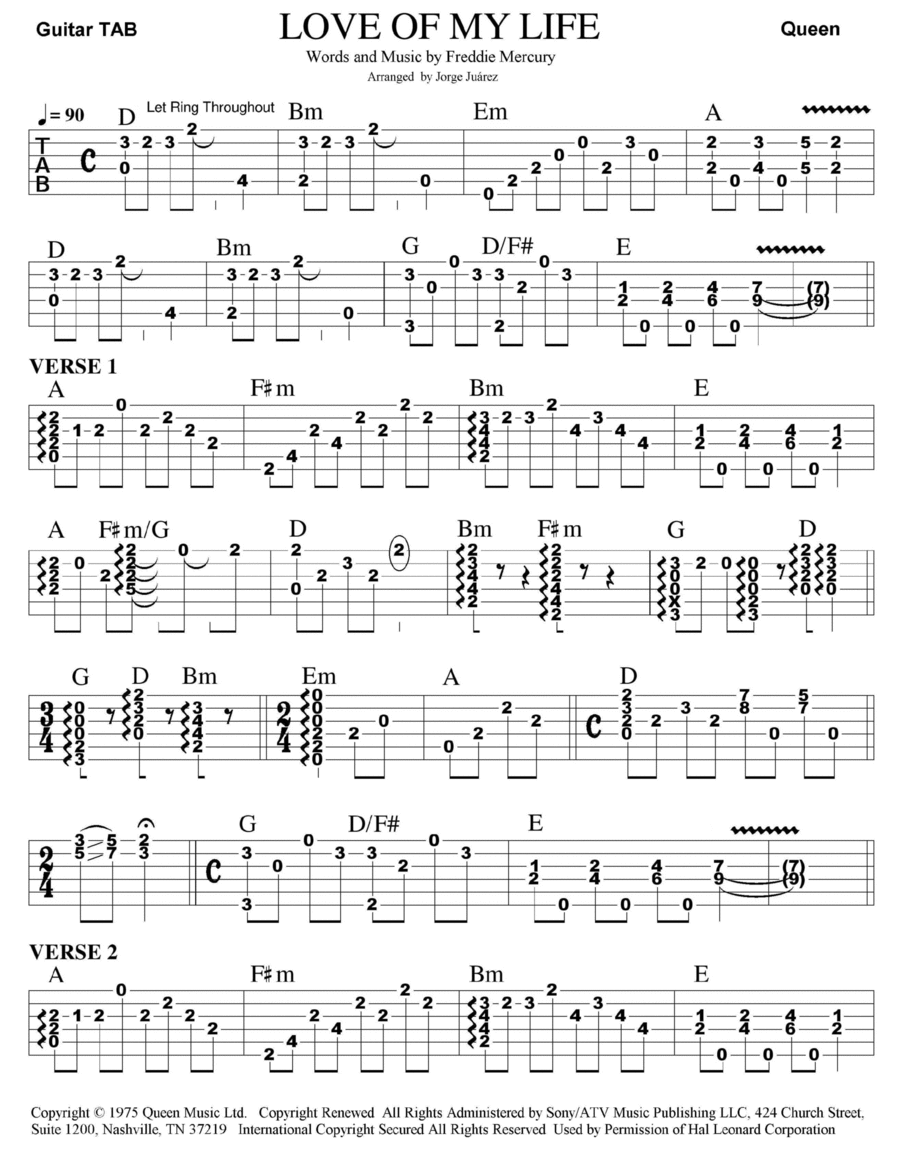 Love Of My Life Guitar Tablature scores gallery preview page 1