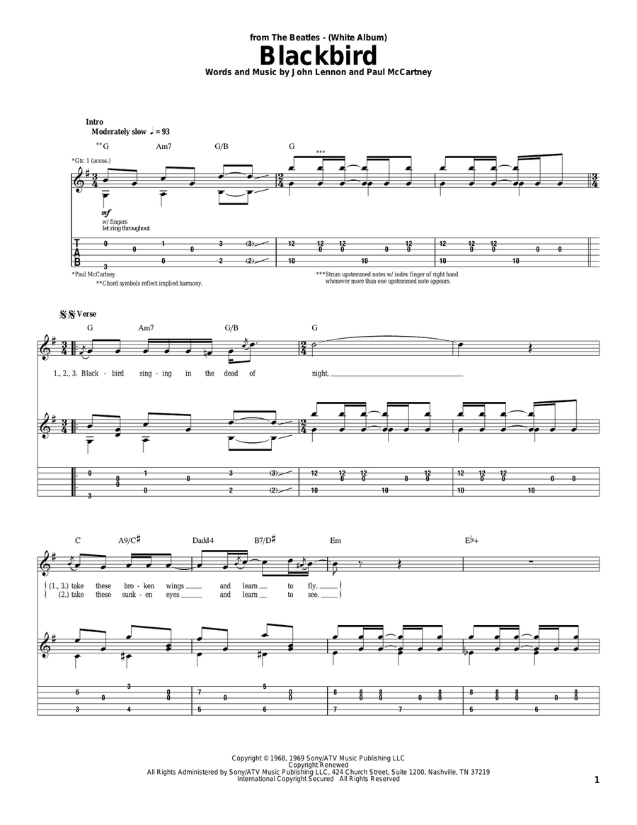 Blackbird Acoustic Guitar scores gallery preview page 1