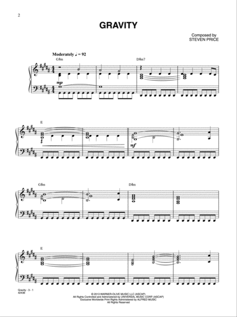 Gravity (from the Motion Picture Gravity) Piano Solo scores gallery preview page 1