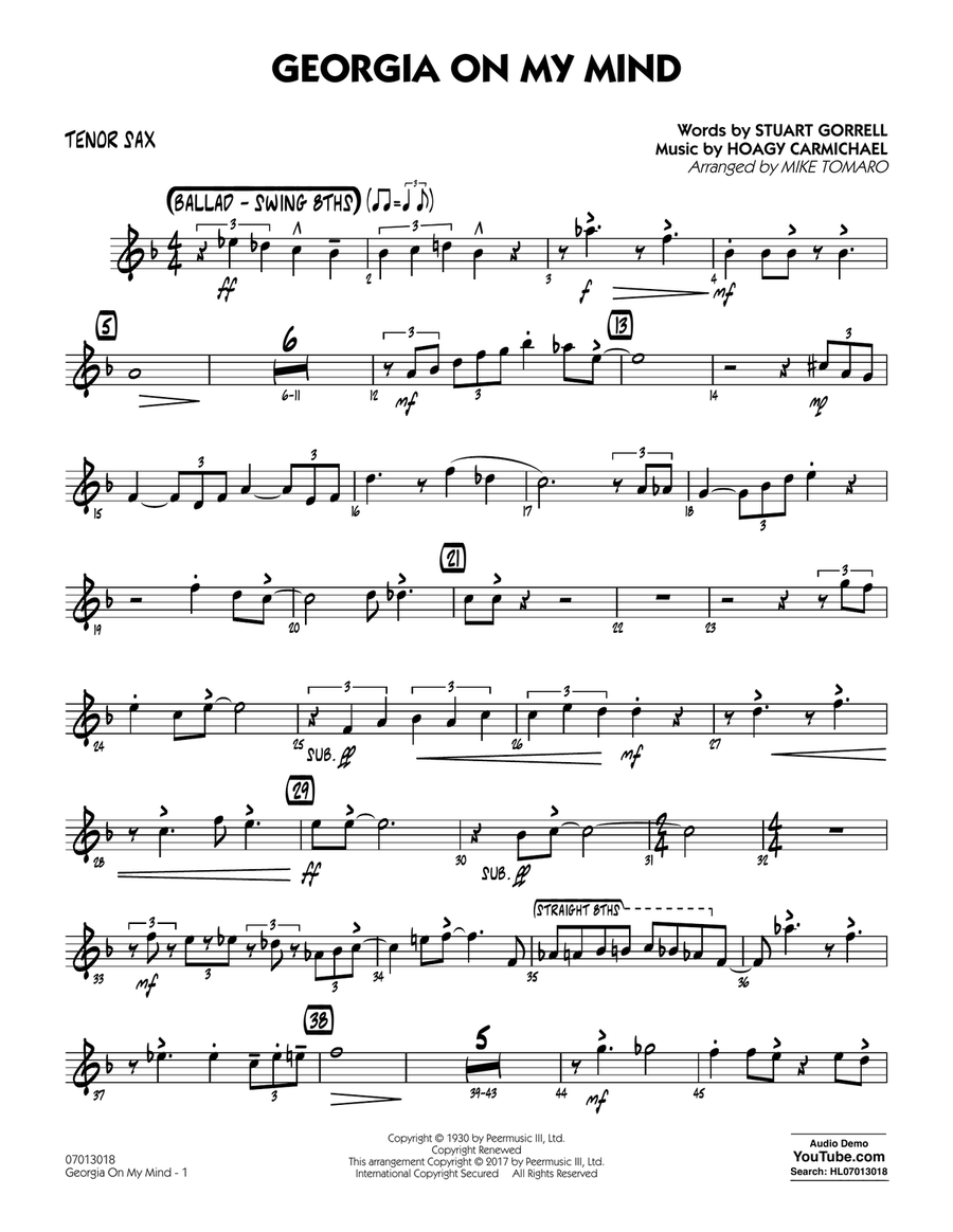 Georgia on My Mind - Tenor Sax Jazz Ensemble scores gallery preview page 1
