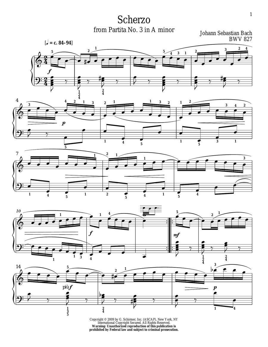 Scherzo, BWV 827 Piano Solo scores gallery preview page 1