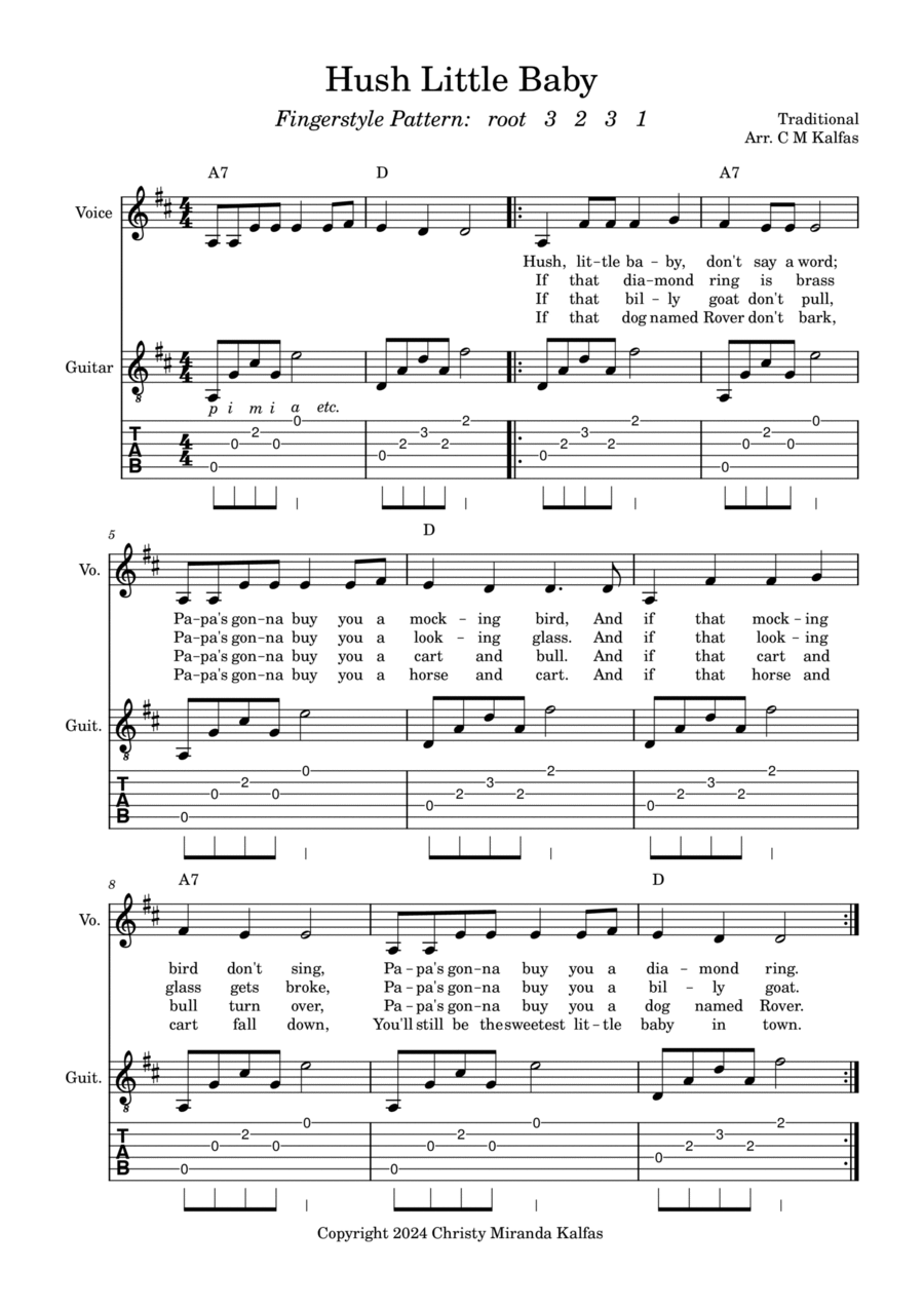Hush Little Baby - fingerstyle guitar Acoustic Guitar scores gallery preview page 1
