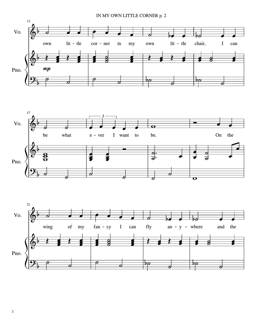 In My Own Little Corner Piano, Vocal scores gallery preview page 2