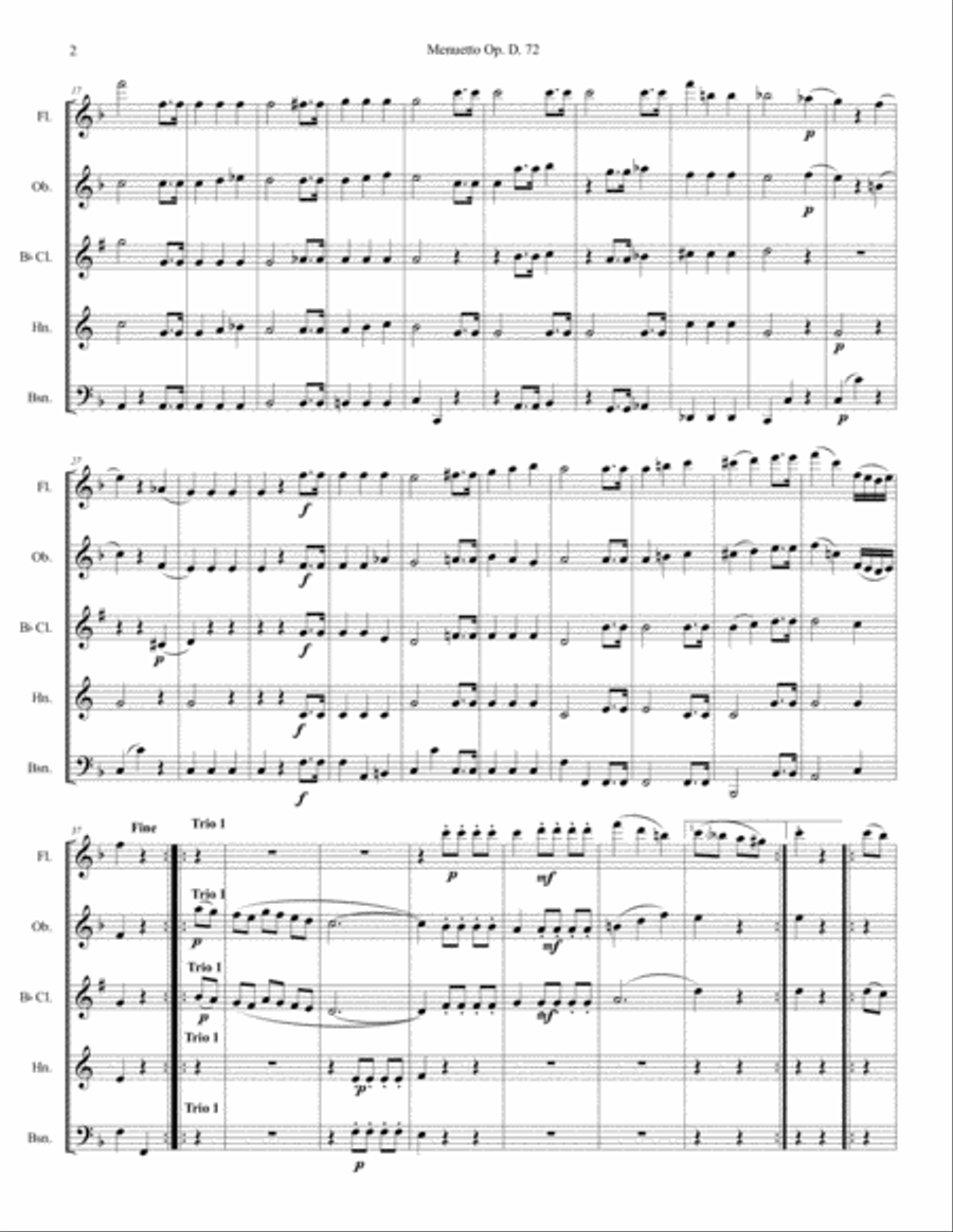 Menuetto and Finale Op. 72 D Woodwind Quintet scores gallery preview page 2