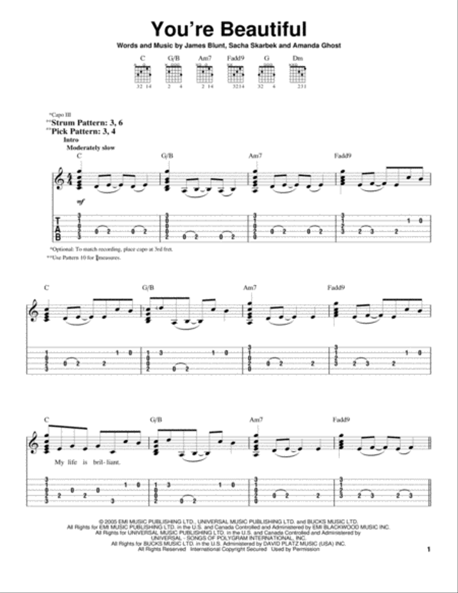You're Beautiful You're Beautiful Acoustic Guitar scores gallery preview page 1