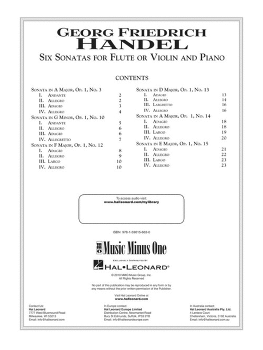 Handel – Six Sonatas for Flute and Piano image number null