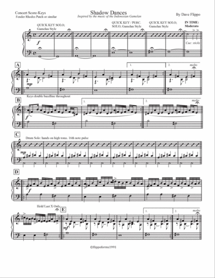 SHADOW DANCES - The Globaljazz Series - Indonesian Gamelan Jazz Fusion - Keyboard, Flute and Rhyth Jazz Ensemble scores gallery preview page 2
