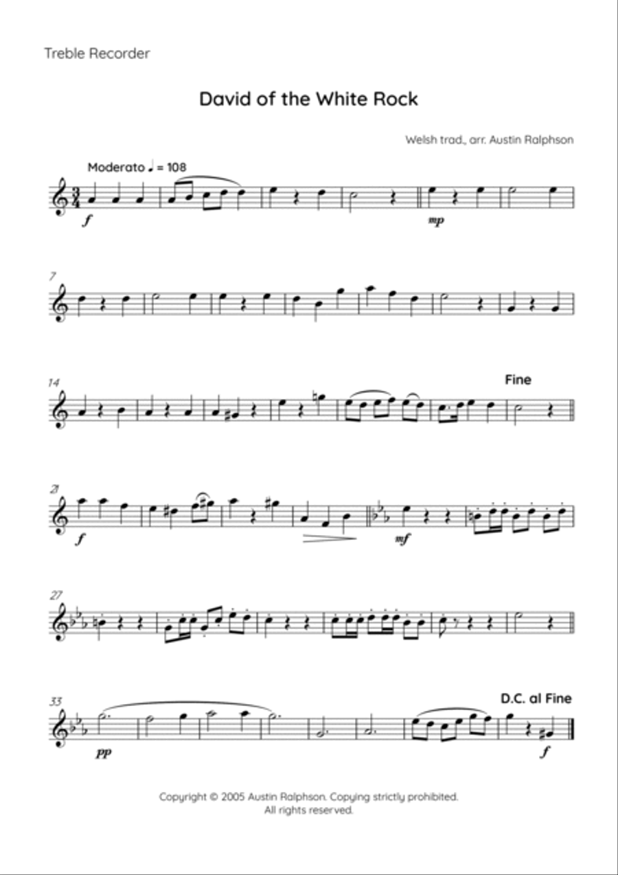 David of the White Rock - recorder quartet Soprano Recorder scores gallery preview page 4