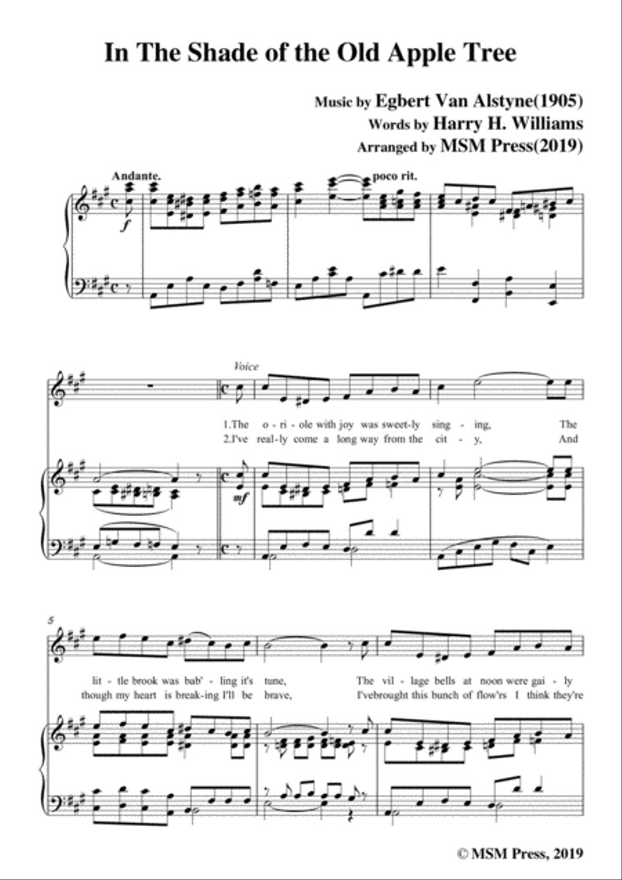 Egbert Van Alstyne-In The Shade of the Old Apple Tree,in A Major,for Voice&Piano Voice scores gallery preview page 3