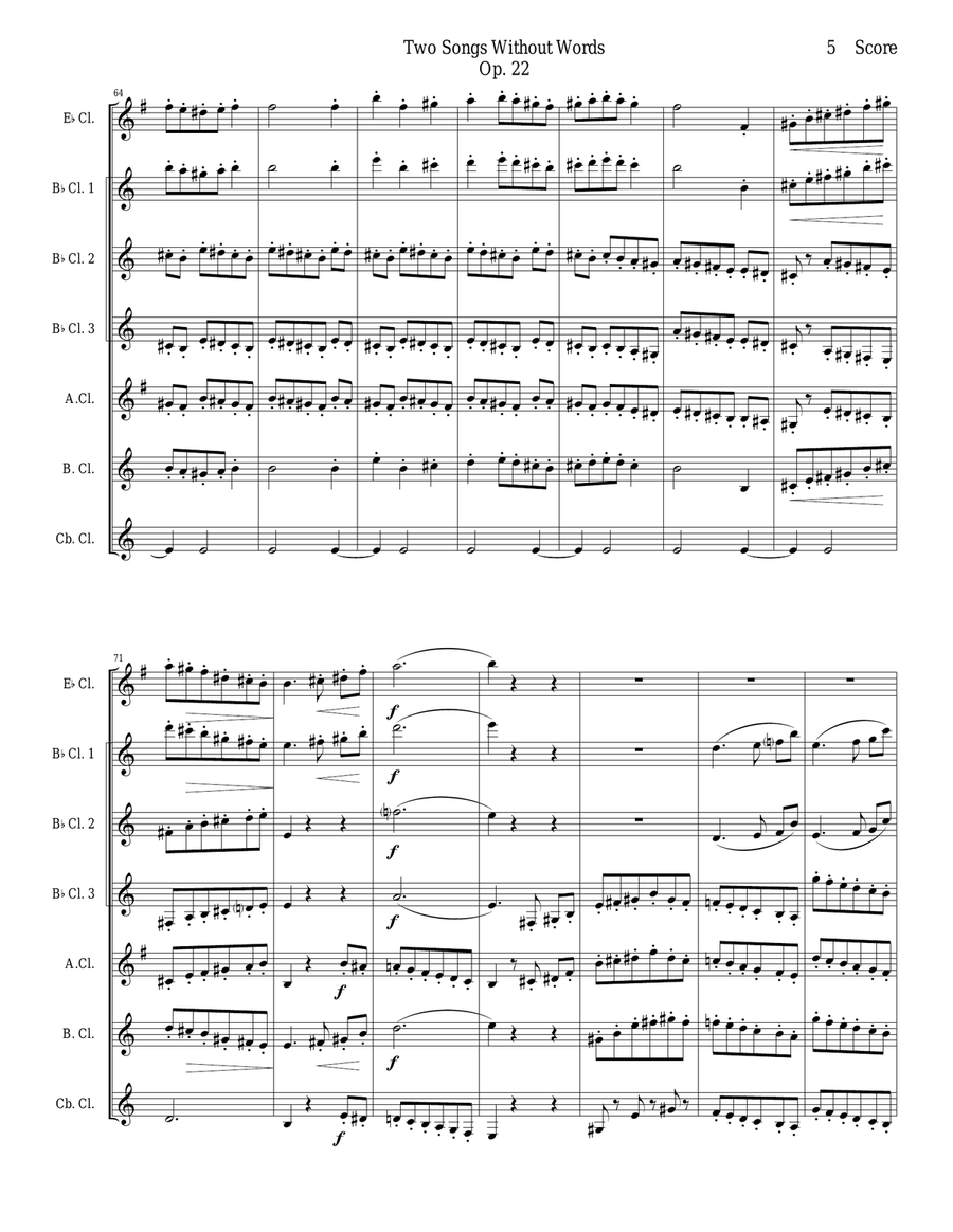 Gustav Holst - Two Songs Without Words set for Clarinet Choir Clarinet Choir scores gallery preview page 5