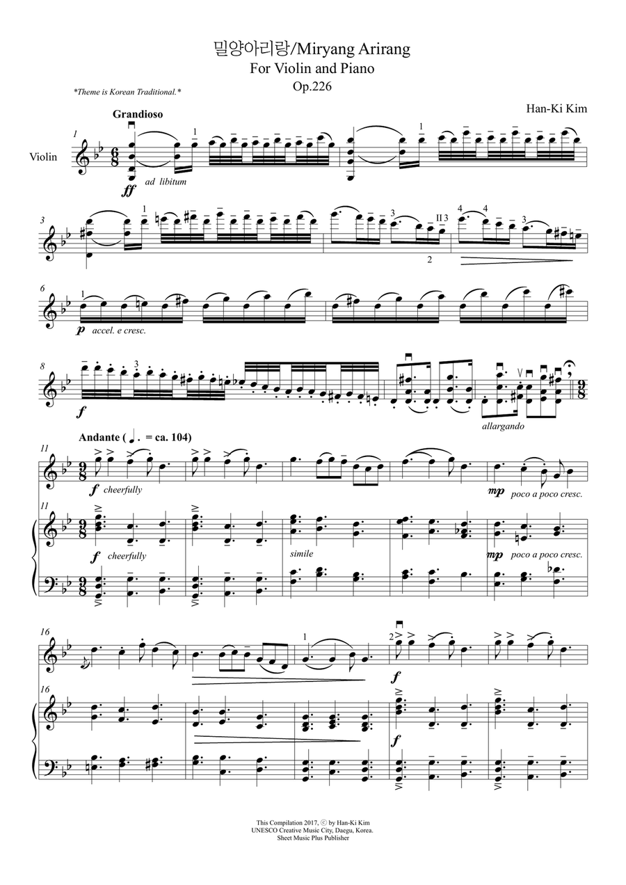 Miryang Arirang (For Violin and Piano) Violin Solo scores gallery preview page 3