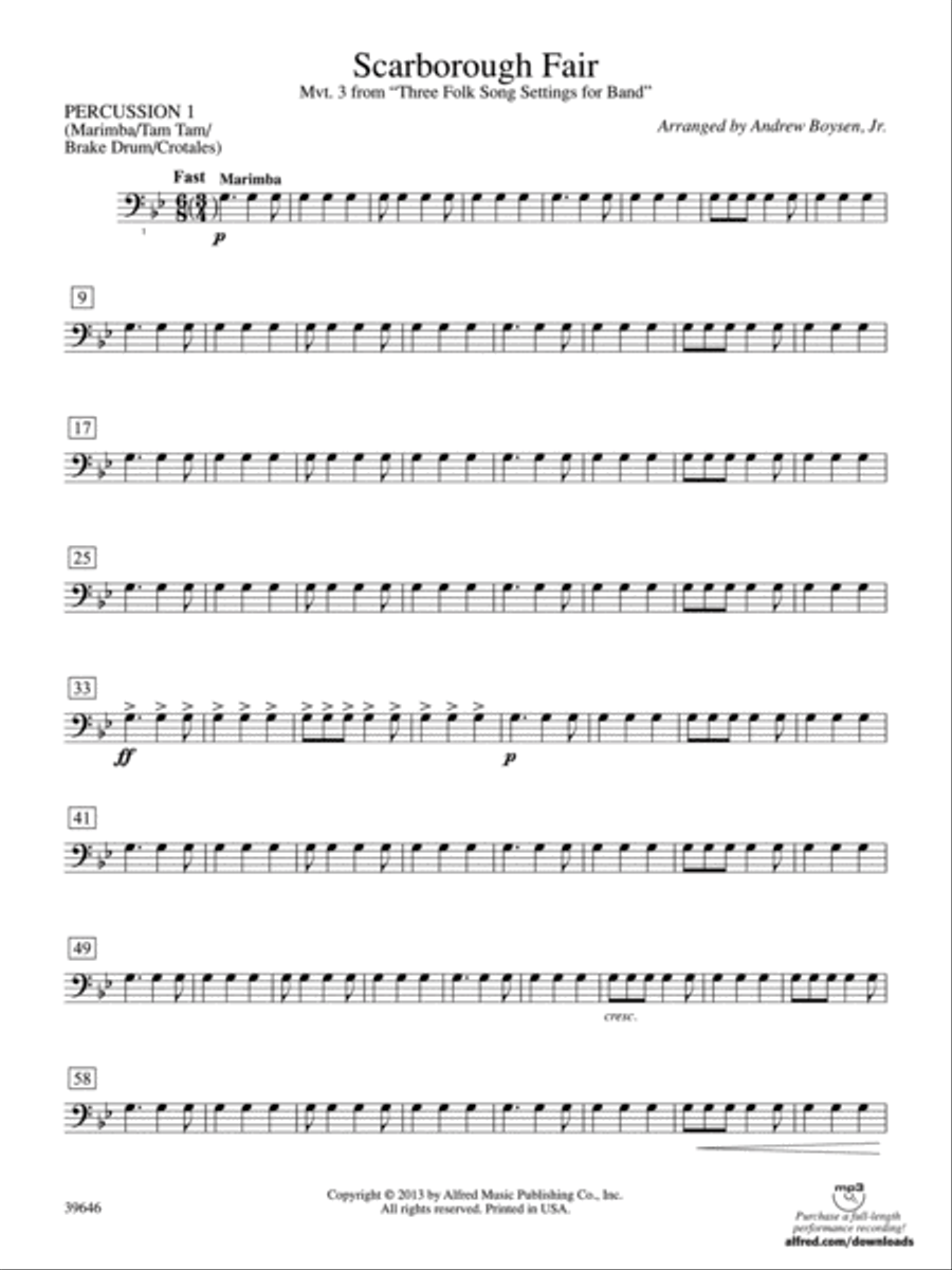 Scarborough Fair: 1st Percussion Concert Band scores gallery preview page 1