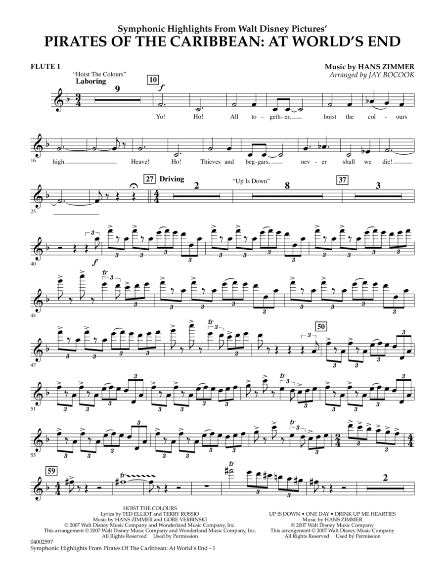 Highlights from Pirates of the Caribbean: At World's End (arr. Jay Bocook) - Flute 1 Concert Band scores gallery preview page 1