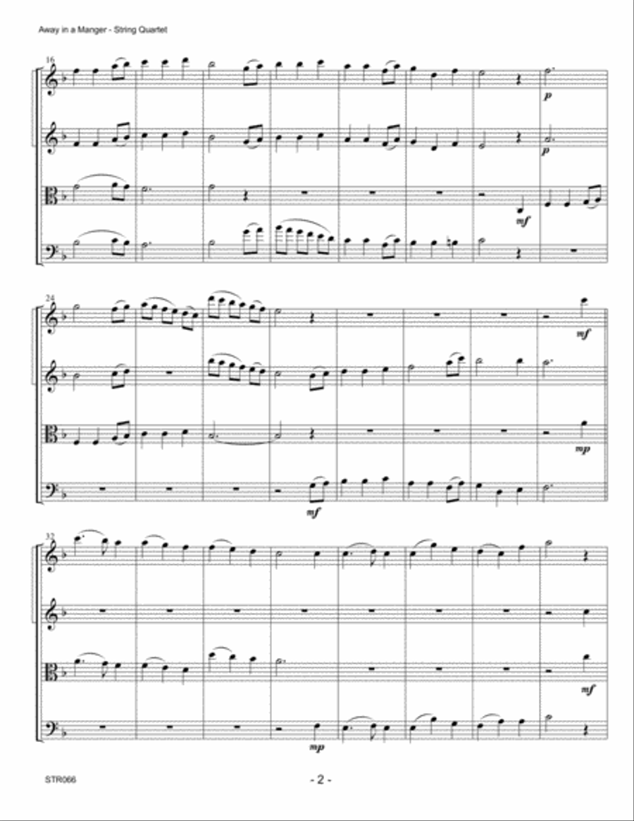 AWAY IN A MANGER for STRING QUARTET (unaccompanied) A Cappella scores gallery preview page 2