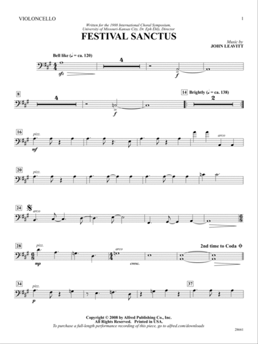 Festival Sanctus: Cello Part scores gallery preview page 1