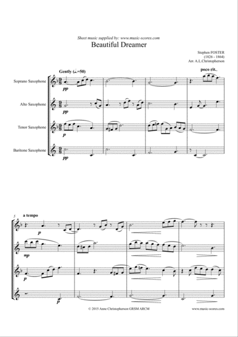 Beautiful Dreamer - Sax Quartet Saxophone Quartet scores gallery preview page 1