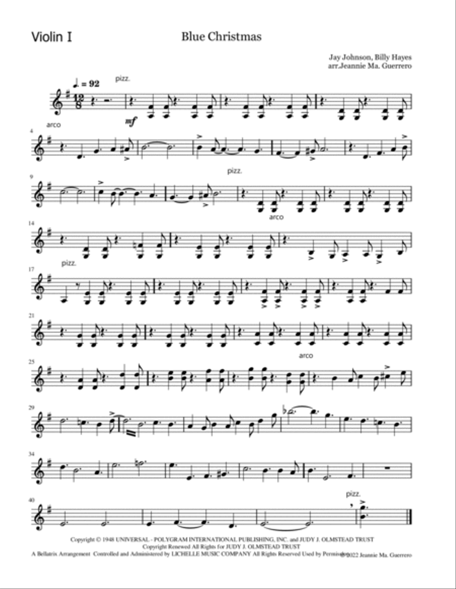 Blue Christmas Blue Christmas String Quartet scores gallery preview page 4
