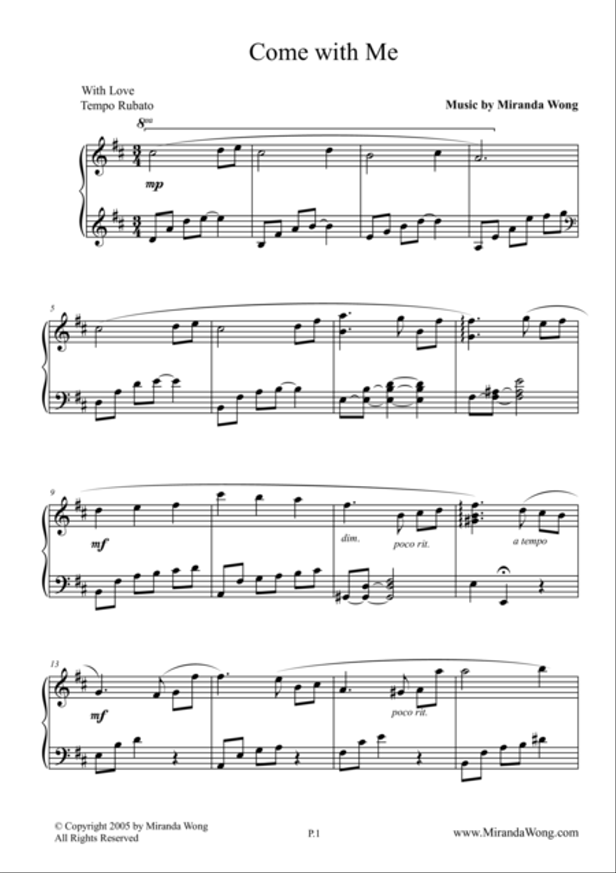 Come with Me - Romantic Piano Music Easy Piano scores gallery preview page 1